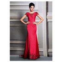 In Stock Charming Stretch Brocade Cotton & Heavy Malay Satin Jewel Neckline Full Length Sheath Forma