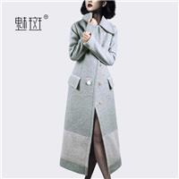 2017 winter clothes New Women's Plus Size slim elegant splicing woolen coat and long sections woolen