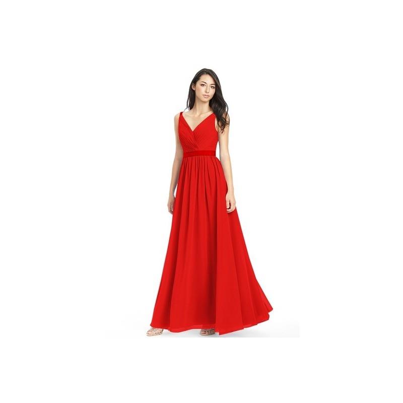 My Stuff, Red Azazie Leanna - Floor Length V Neck Bow/Tie Back Chiffon And Charmeuse Dress - Charmin