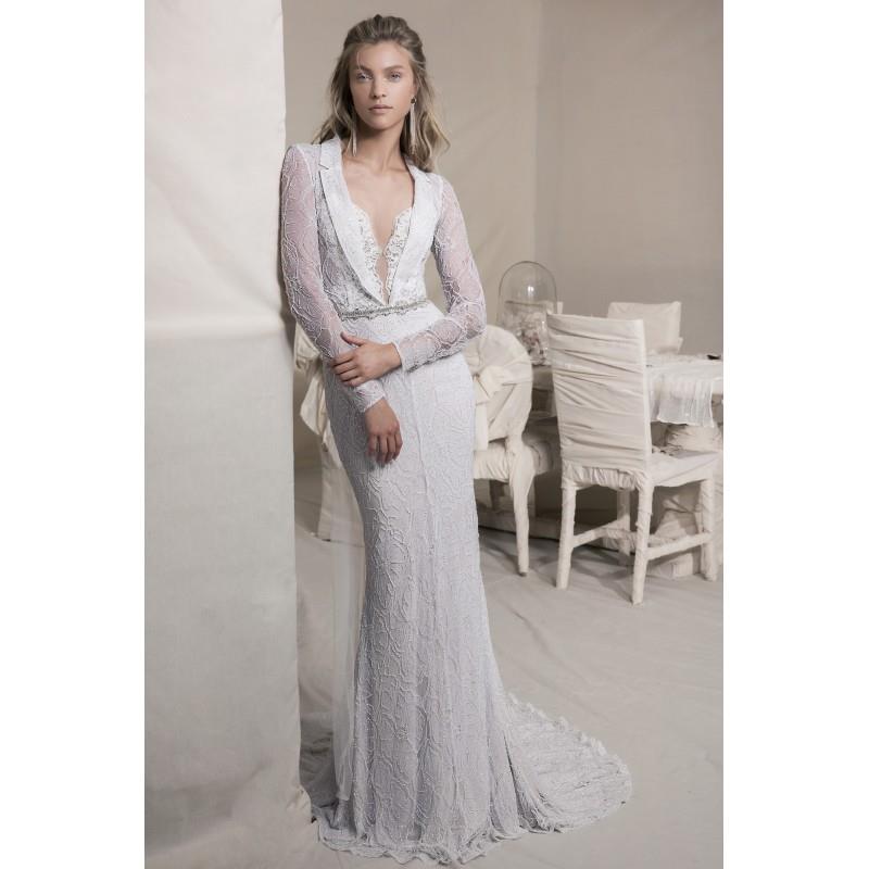 wedding, Lihi Hod Fall/Winter 2018 Leonora Elegant Ivory Sheath Lace Chapel Train Long Sleeves Hall