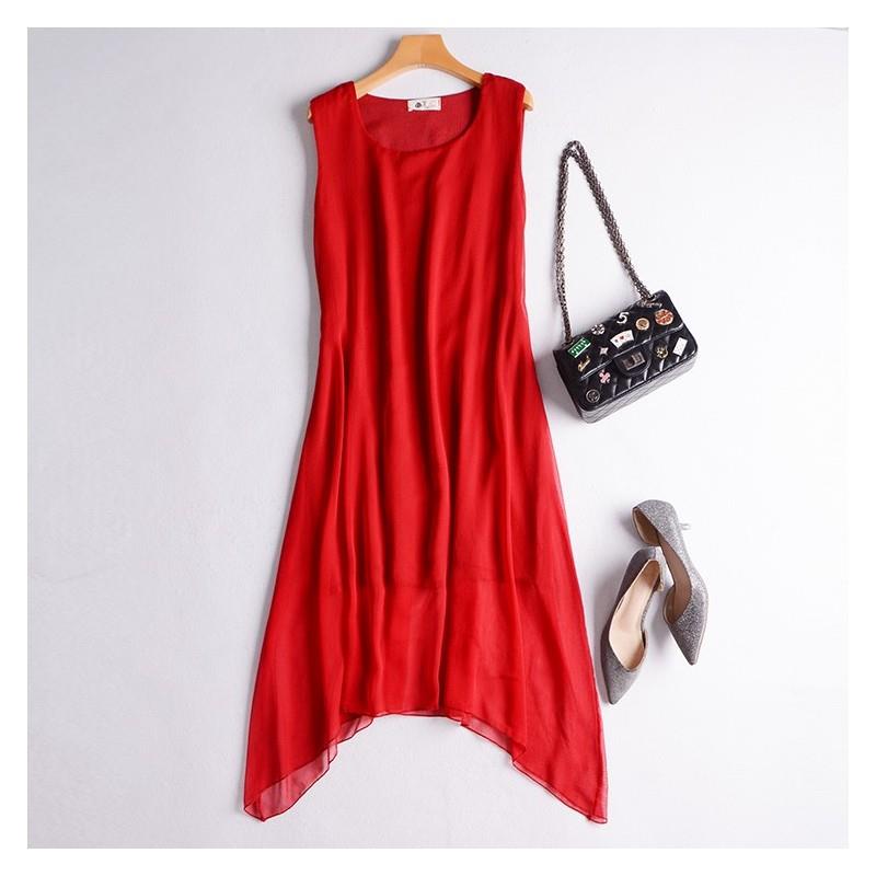 My Stuff, Oversized Asymmetrical Slimming Chiffon Ramie Vest Dress Dress Basics Mid-length Skirt - D