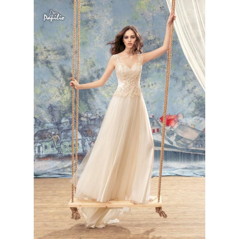 My Stuff, Papilio 2017 1738L Trogon Sweet Ivory Chapel Train Square Aline Sleeveless Tulle Appliques