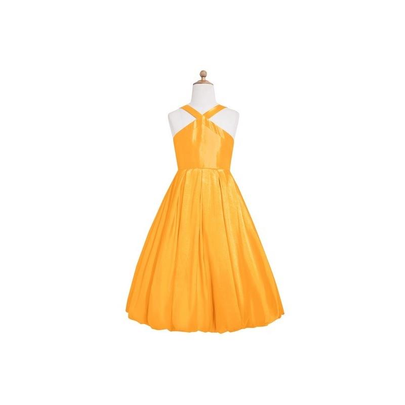 My Stuff, Tangerine Azazie Calhoun JBD - Back Zip Taffeta V Neck Knee Length Dress - Charming Brides