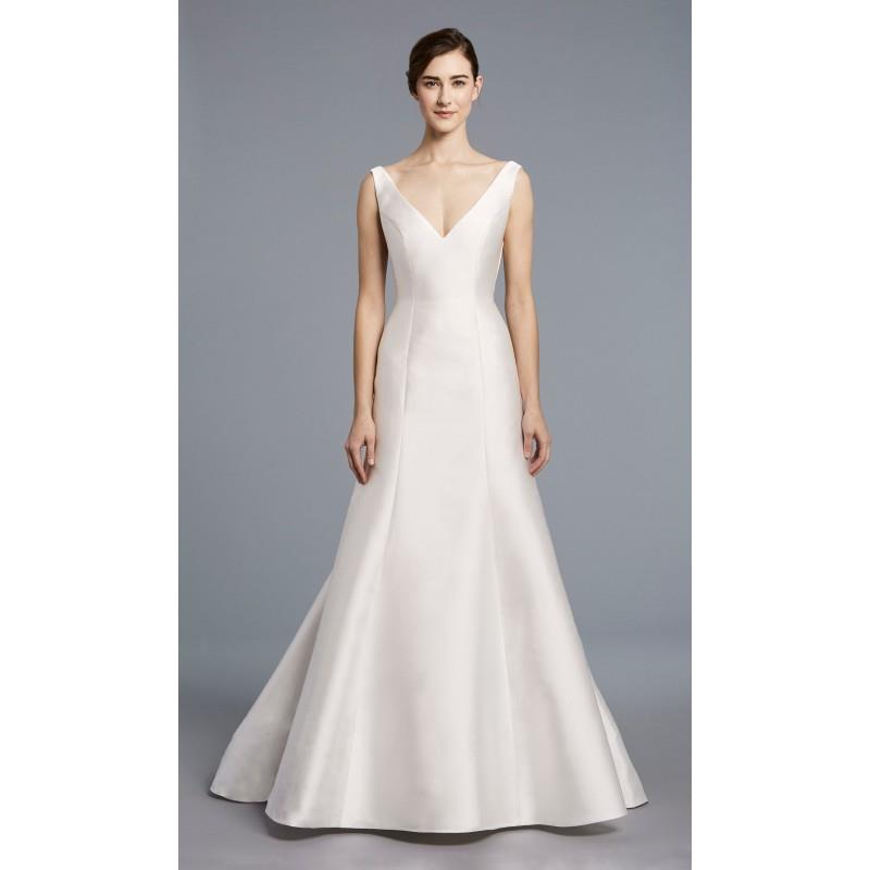 My Stuff, Anne Barge Spring/Summer 2018 Candice Ivory Simple Court Train Trumpet V-Neck Garden Satin