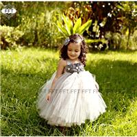 Silver Gray Flower Girl Tutu Dress - Hand-made Beautiful Dresses|Unique Design Clothing