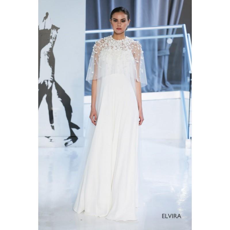 My Stuff, Peter Langner Spring/Summer 2018 Elvira Sweet Empire White Scoop Neck Sweep Train Satin Ha