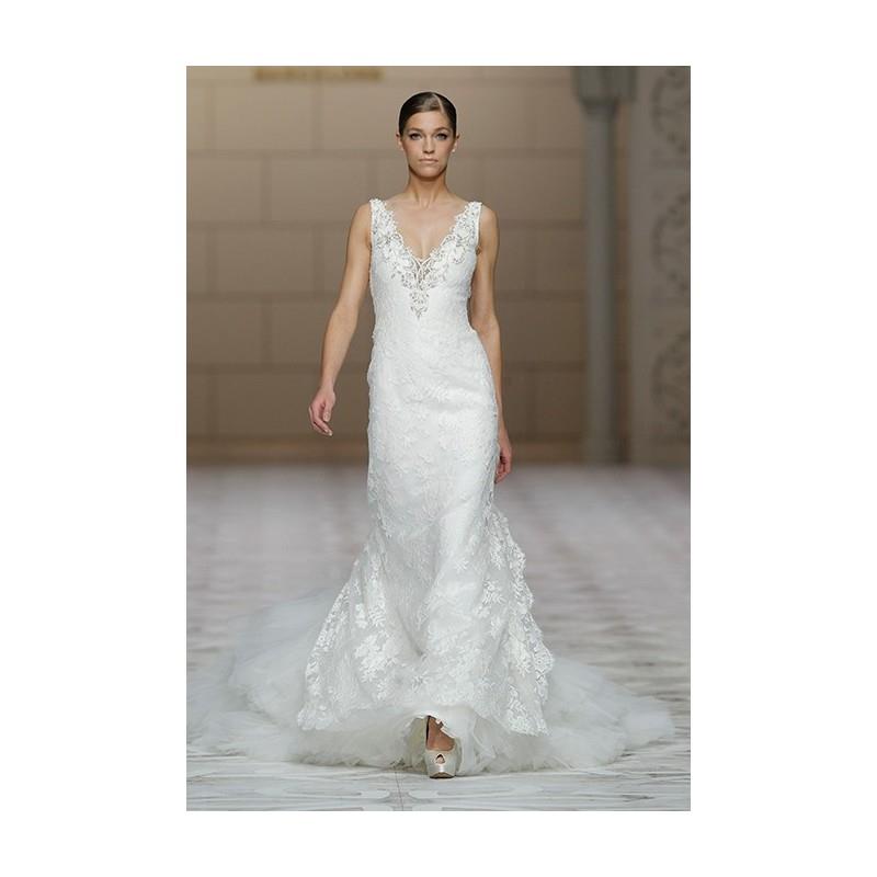 My Stuff, Pronovias - Fall 2015 - Camai Sleeveless Tulle Lace V Neckline Floral Mermaid Wedding Dres