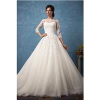 Amelia Sposa 2017 Enrica Ivory Sweet Tulle Winter Appliques Chapel Train Bateau Ball Gown 3/4 Sleeve