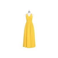 Marigold Azazie Natasha - Chiffon V Neck Keyhole Floor Length - Simple Bridesmaid Dresses & Easy Wed