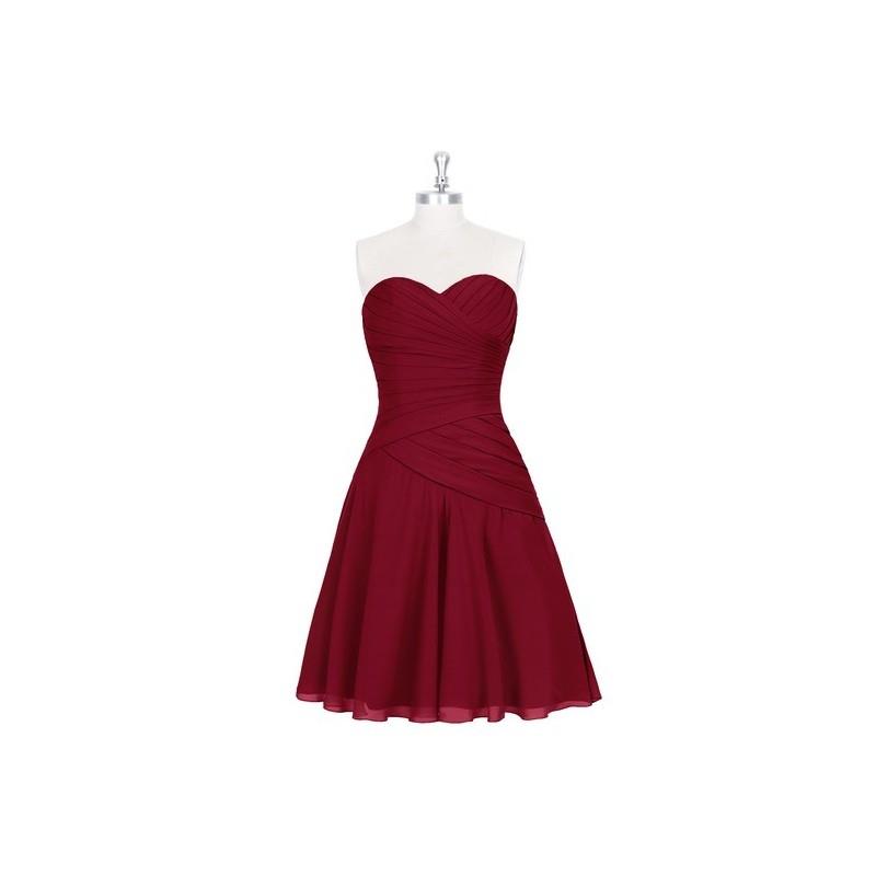 My Stuff, Burgundy Azazie Sofia - Back Zip Sweetheart Knee Length Chiffon Dress - Charming Bridesmai