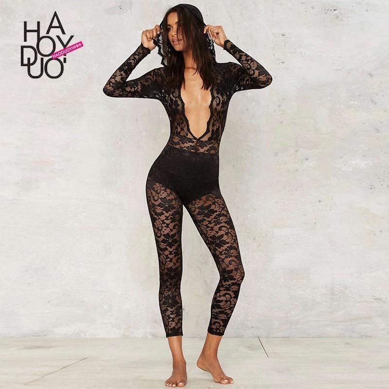 My Stuff, Sexy deep v lace ladies fall 2017 new perspective on slim Siamese trousers - Bonny YZOZO B