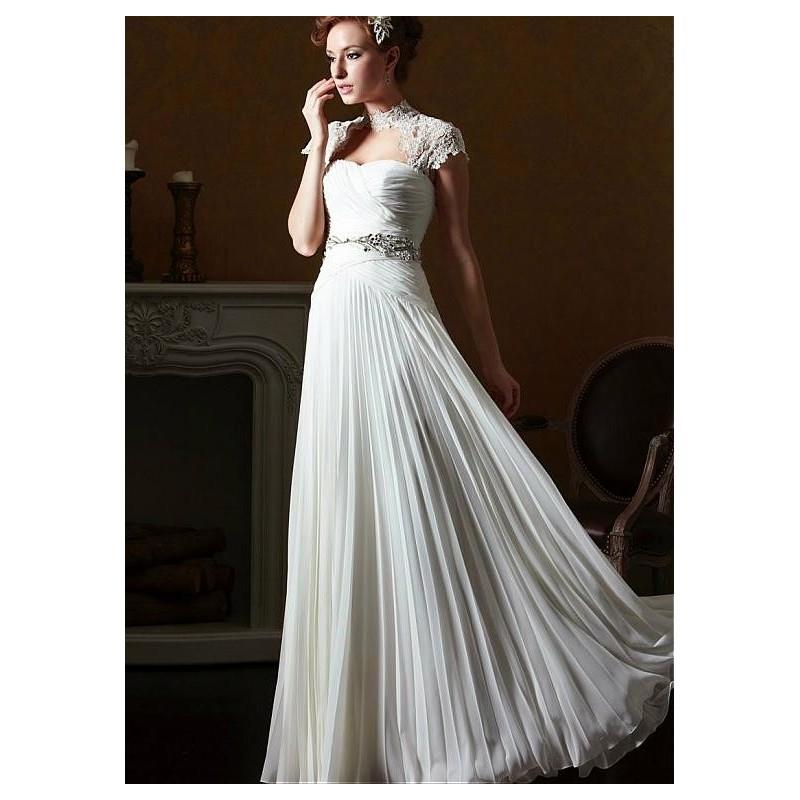 My Stuff, Romantic Chiffon High Collar Neckline Inverted Basque Waistline Sheath Wedding Dress With