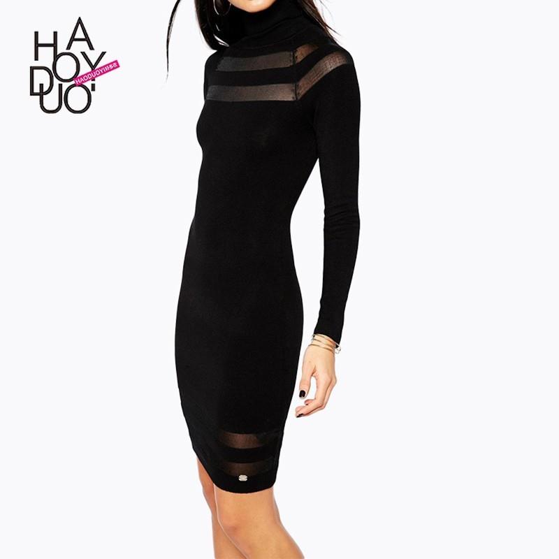 My Stuff, Ladies fall 2017 new sexy see through stripe mosaic slim dresses, turtleneck dress - Bonny