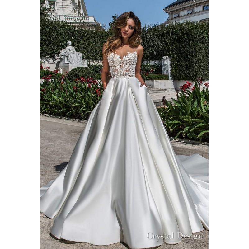 My Stuff, Crystal Design 2018 Kinsley Illusion Sleeveless Ball Gown Ivory Open Back Satin Beading Sw