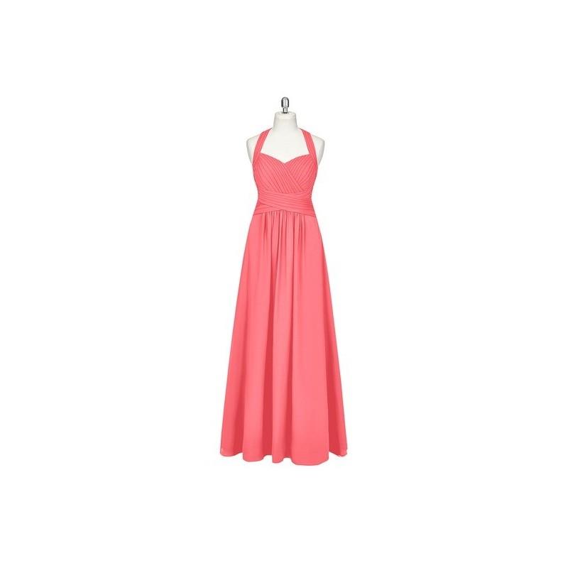 My Stuff, Watermelon Azazie Claudia - Chiffon Sweetheart Floor Length Strap Detail Dress - Simple Br