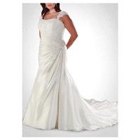 Fabulous Taffeta Sheath Square Neckline Plus Size Wedding Dresses With Beads And Lace Appliques - ov