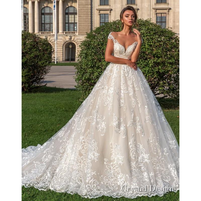 My Stuff, Crystal Design 2018 Steffani Cream Chapel Train Sweet Illusion Ball Gown Cap Sleeves Lace