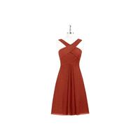 Rust Azazie Amani - V Neck Knee Length Chiffon Back Zip Dress - Simple Bridesmaid Dresses & Easy Wed