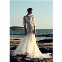 Christos Costarellos 2017 BR1713 Tulle Chapel Train Sexy Ivory Illusion Appliques Trumpet Bishop Sle