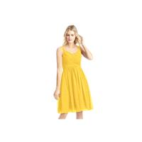 Marigold Azazie Mikaela - Chiffon V Neck Knee Length Bow/Tie Back Dress - Simple Bridesmaid Dresses