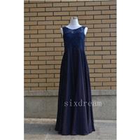 Lace Chiffon navy keyhole back sweetheart prom dress/bridesmaid dress - Hand-made Beautiful Dresses|