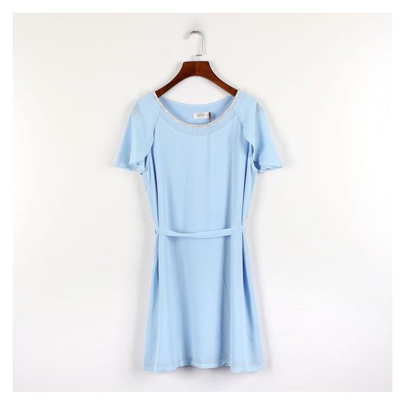 My Stuff, Vogue Split Front Beading Scoop Neck Chiffon Summer Dress - Lafannie Fashion Shop