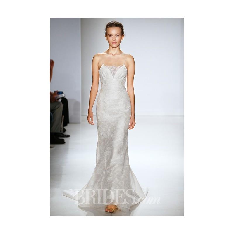 My Stuff, Christos - Fall 2015 - Sheath V-neck Silk Organza Wedding Dress Layered with Chantilly Lac