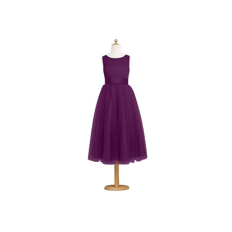 wedding, Grape Azazie Frankie JBD - Boatneck Satin And Tulle Back Zip Tea Length Dress - Charming Br