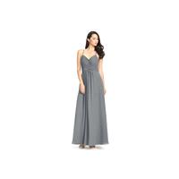 Steel_grey Azazie Haleigh - Floor Length Chiffon Keyhole V Neck Dress - Simple Bridesmaid Dresses &