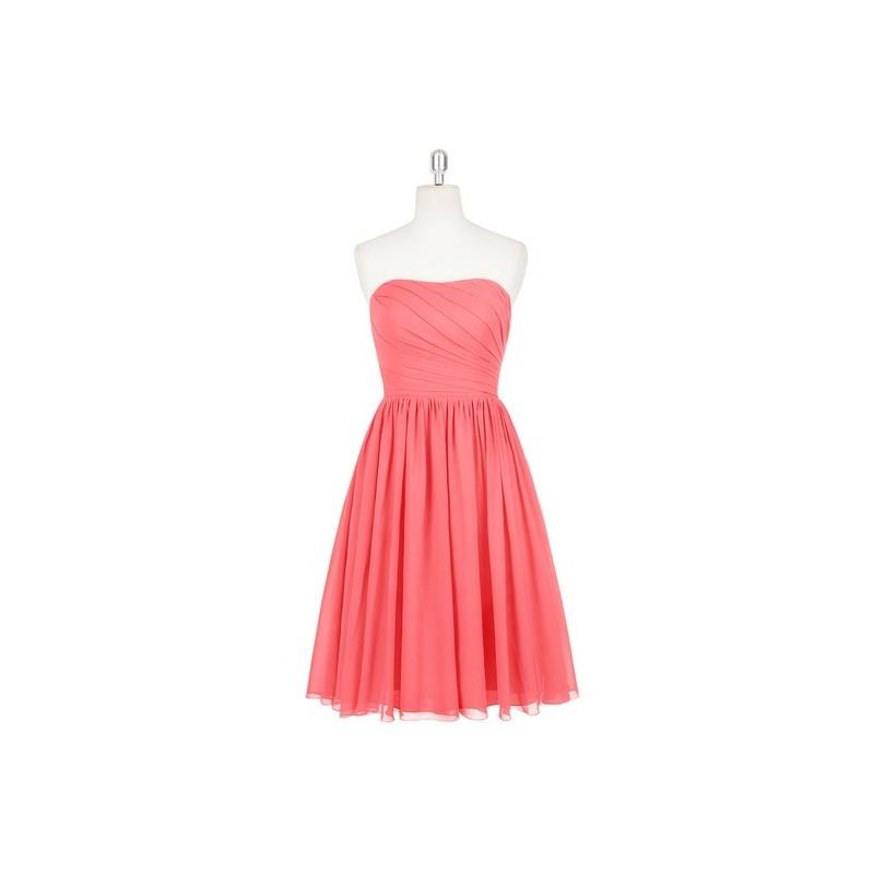 My Stuff, Watermelon Azazie Katie - Side Zip Knee Length Chiffon Sweetheart Dress - Simple Bridesmai