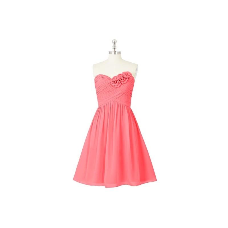 My Stuff, Watermelon Azazie Kelsey - Sweetheart Knee Length Back Zip Chiffon Dress - Simple Bridesma