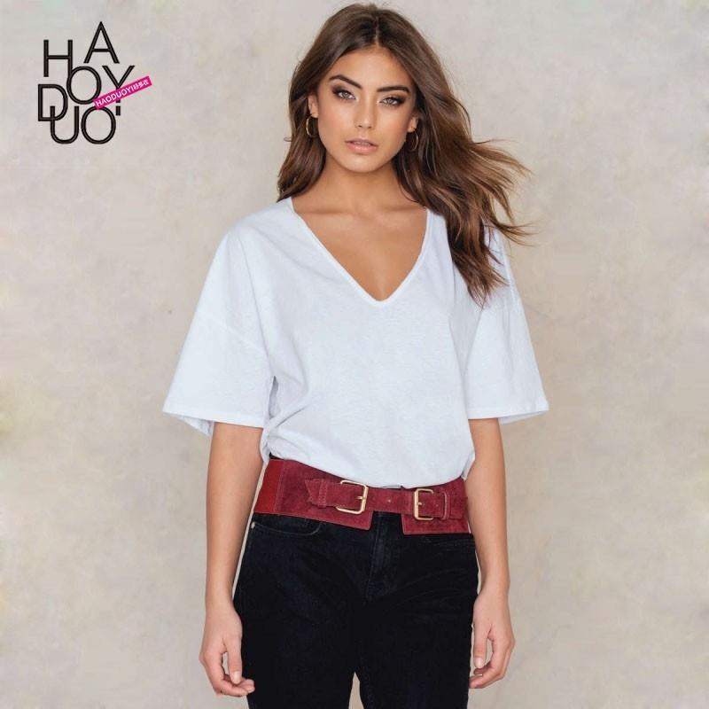 wedding, Must-have Oversized Sexy V-neck Drop Shoulder One Color Summer T-shirt - Bonny YZOZO Boutiq