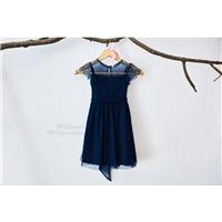 Cap Sleeves Navy Blue Tulle  Flower Girl Dress Junior Bridesmaid Wedding Party Dress M0020 - Hand-ma