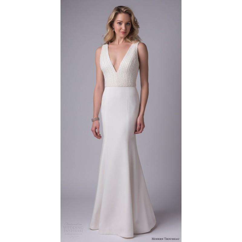 wedding, Modern Trousseau Fall/Winter 2017 Adora Elegant Floor-Length Ivory V-Neck Fit & Flare Sleev