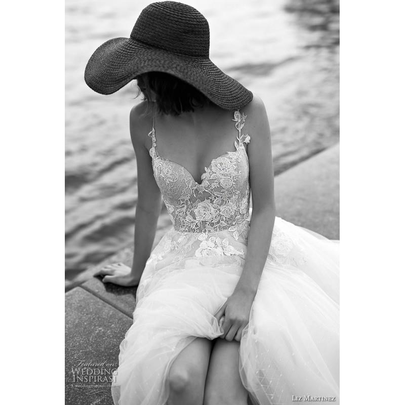 My Stuff, Liz Martinez 2019 Sleeveless Open Back Tulle Chapel Train Appliques Ivory Sweet Beach Ball