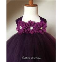 Plum Eggplant Flower Girl Satin Lace Tutu Dress, Wedding Dress, Baby Girl, Toddler, Girls - Hand-mad