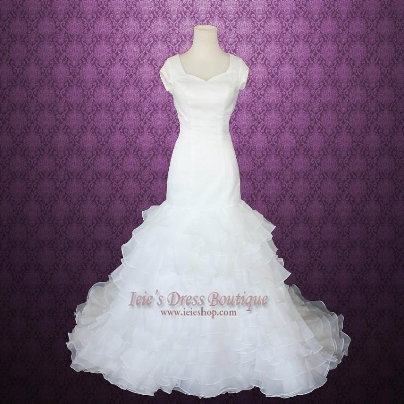 My Stuff, Modest short sleeves Fit and flare Organza Ruffles Wedding Dress - Hand-made Beautiful Dre