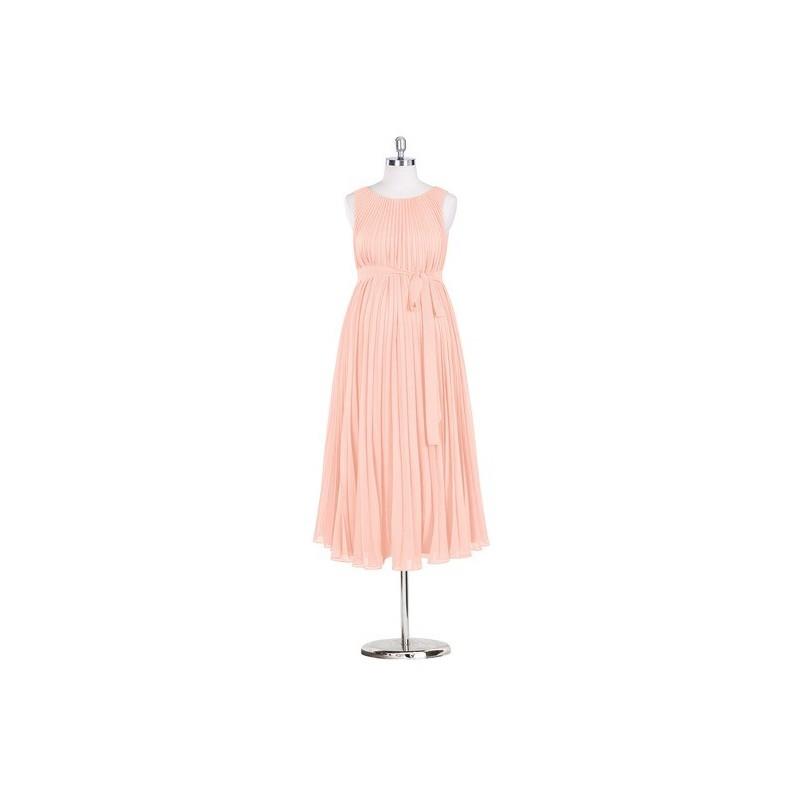 My Stuff, Coral Azazie Joanna - Stretch Knit Scoop Back Zip Tea Length Chiffon Dress - Charming Brid