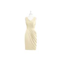 Champagne Azazie Jordyn - V Back V Neck Chiffon Knee Length Dress - Charming Bridesmaids Store