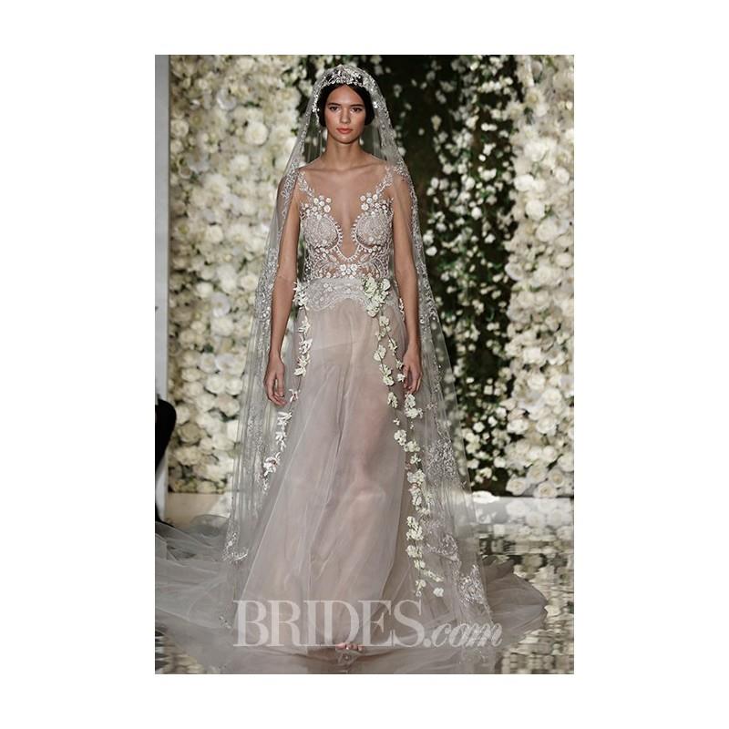 My Stuff, Reem Acra - Fall 2015 - Embroidered Illusion Nude Tulle Ballgown Wedding Dress - Stunning