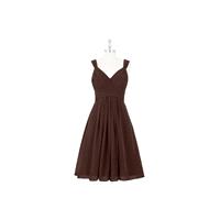 Chocolate Azazie Clara - Chiffon Knee Length Back Zip V Neck Dress - Charming Bridesmaids Store