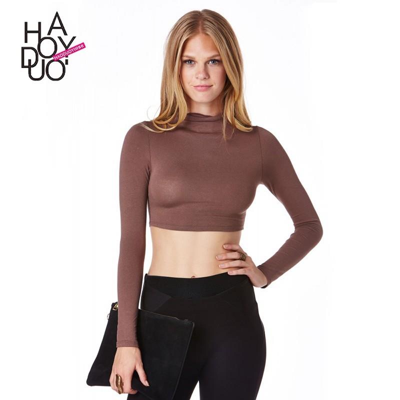 My Stuff, Vogue Slimming High Neck One Color Fall Crop Top T-shirt - Bonny YZOZO Boutique Store