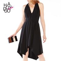 Fall 2017 women new style fashion sexy v neck Halter asymmetric hem dress - Bonny YZOZO Boutique Sto