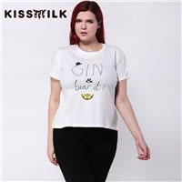 In summer 2017 new cartoon letters printed short sleeve loose women's plus size boyfriend shirt wome