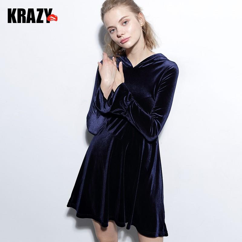 My Stuff, 2017 import smooth velvet autumn new Visual sense trimming trumpet sleeve Hoodie dress - B