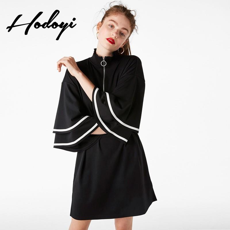 My Stuff, Oversized Vogue Split Solid Color Flare Sleeves High Neck Zipper Up Fall Dress - Bonny YZO