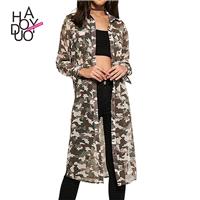 Ladies fall 2017 new stylish Camo perspective loose long sleeve long jacket - Bonny YZOZO Boutique S