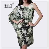 Summer sleeveless round neck slim irregular hip print long pleated chiffon dress - Bonny YZOZO Bouti