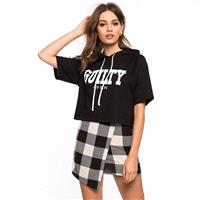 Fashion casual alphabet print short hooded sweatshirt loose short-sleeve t-shirt E598 - Bonny YZOZO