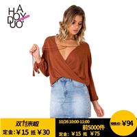 Vogue Simple Hollow Out V-neck Crossed Straps One Color Fall Tie Blouse - Bonny YZOZO Boutique Store